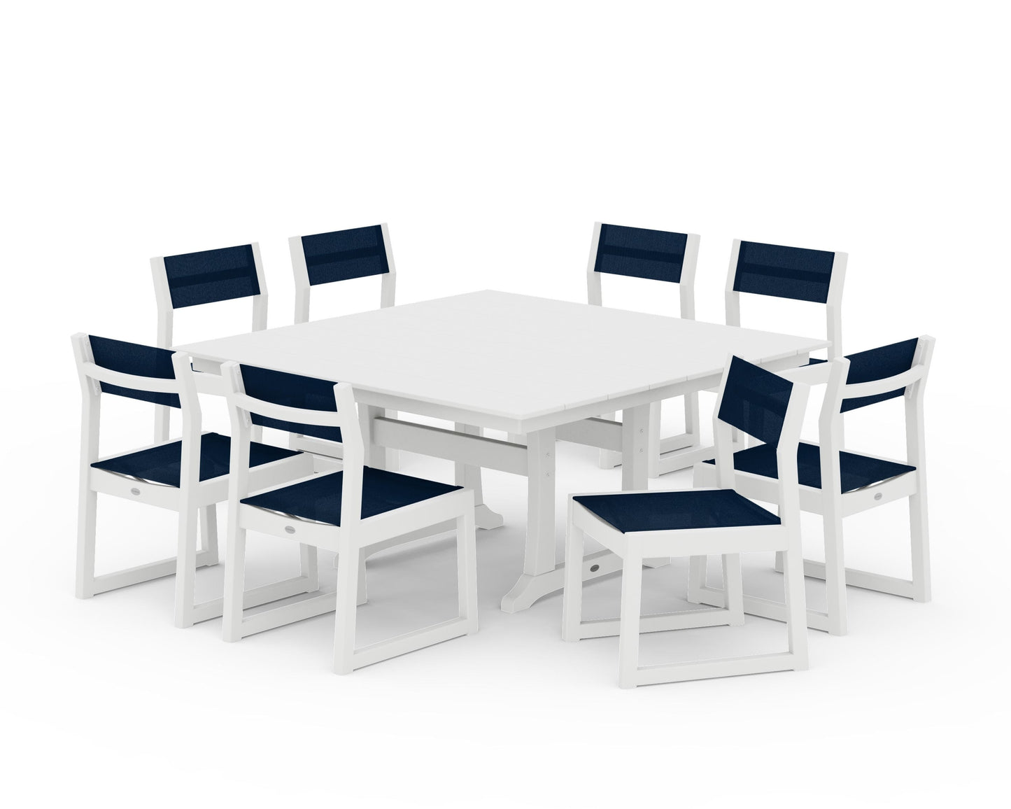 EDGE Sling Side Chair 9-Piece Farmhouse Trestle Dining Set