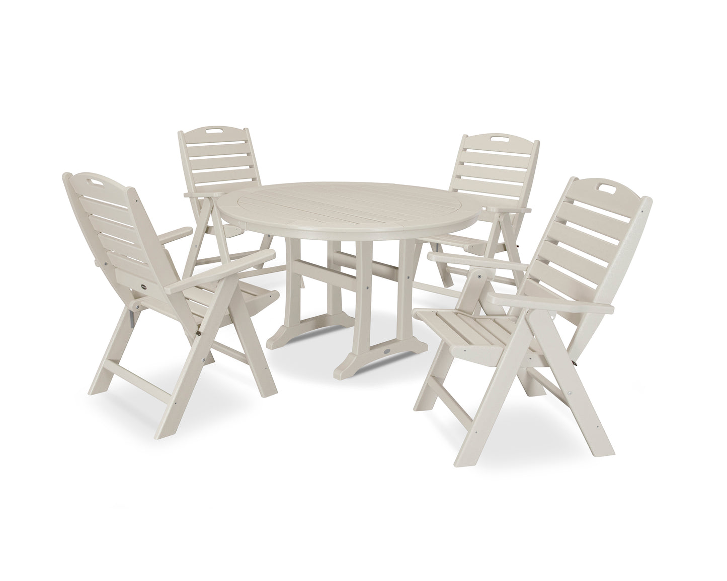 5-Piece Nautical Highback Chair Round Dining Set with Trestle Legs