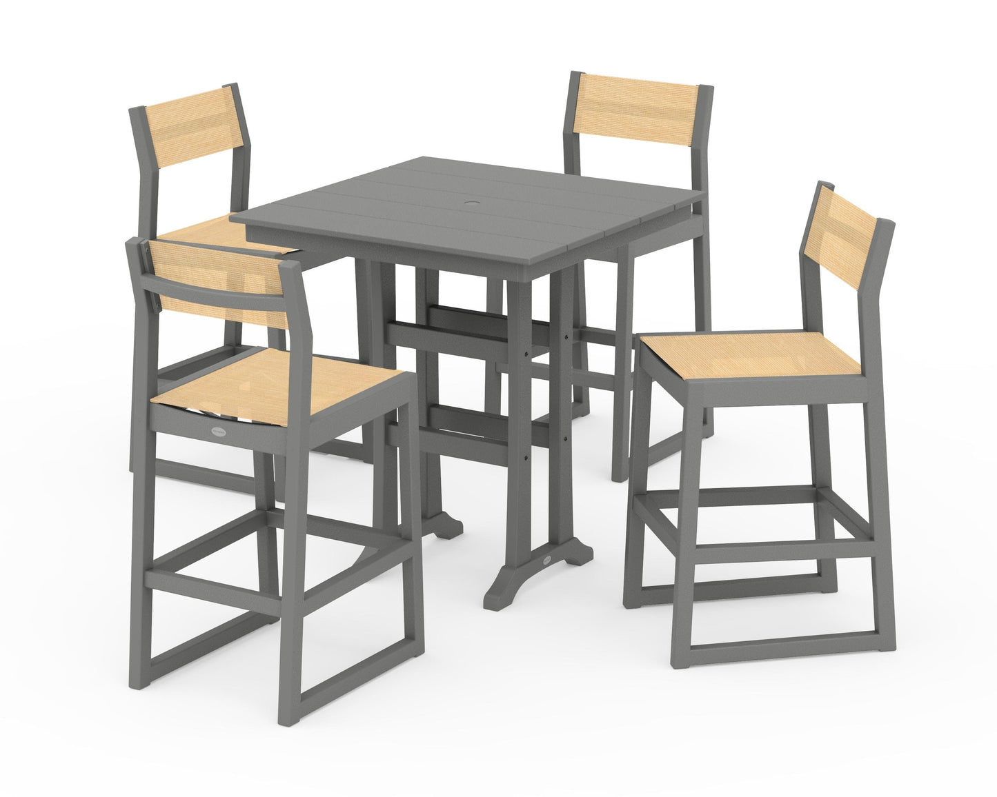 EDGE Sling Arm Chair 5-Piece Farmhouse Bar Set with Trestle Legs