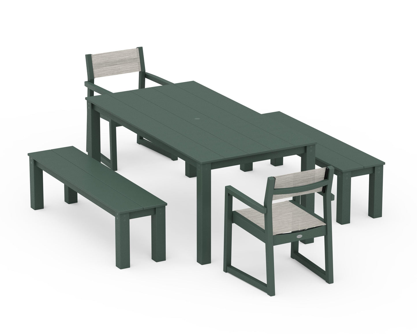 EDGE Sling Arm Chair 5-Piece Parsons Dining Set with Benches