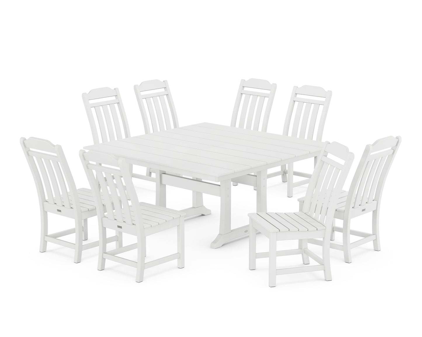 Country Living 9-Piece Square Farmhouse Side Chair Dining Set with Trestle Legs