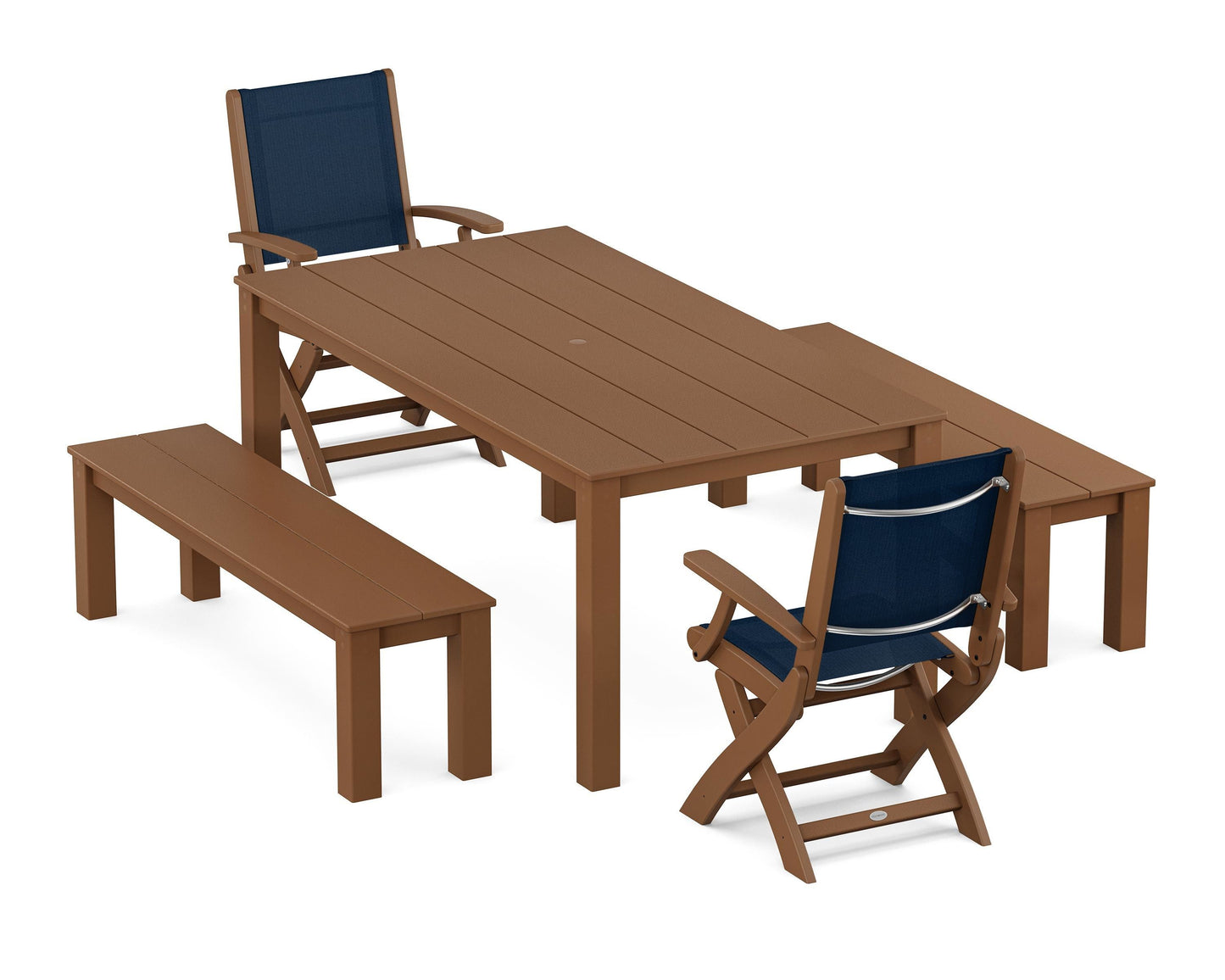 Coastal Folding Chair 5-Piece Parsons Dining Set with Benches