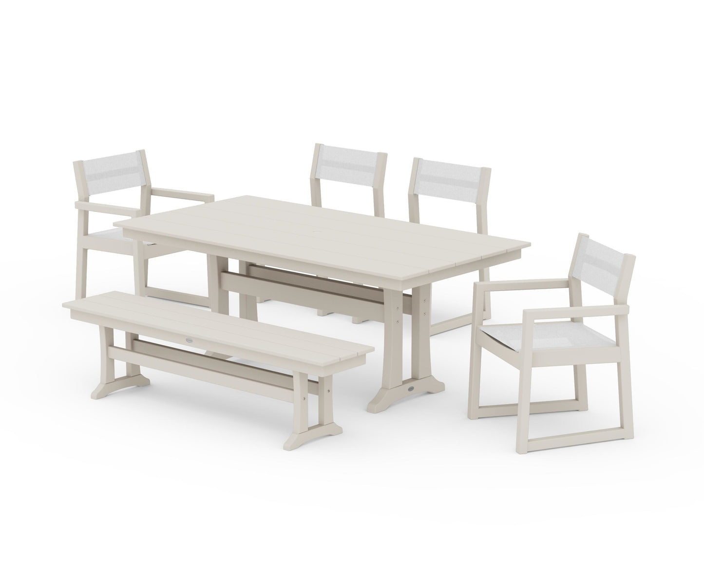 EDGE Sling 6-Piece Farmhouse Dining Set With Trestle Legs