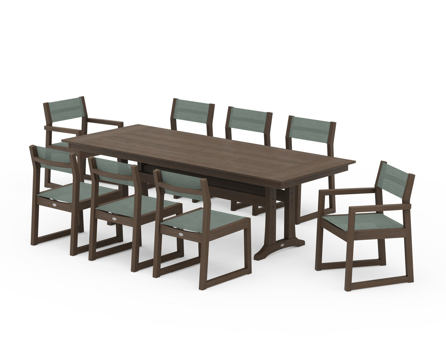 EDGE Sling 9-Piece Farmhouse Trestle Dining Set