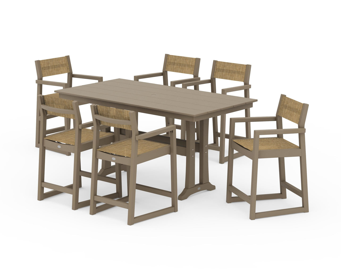 EDGE Sling Arm Chair 7-Piece Farmhouse Counter Set with Trestle Legs