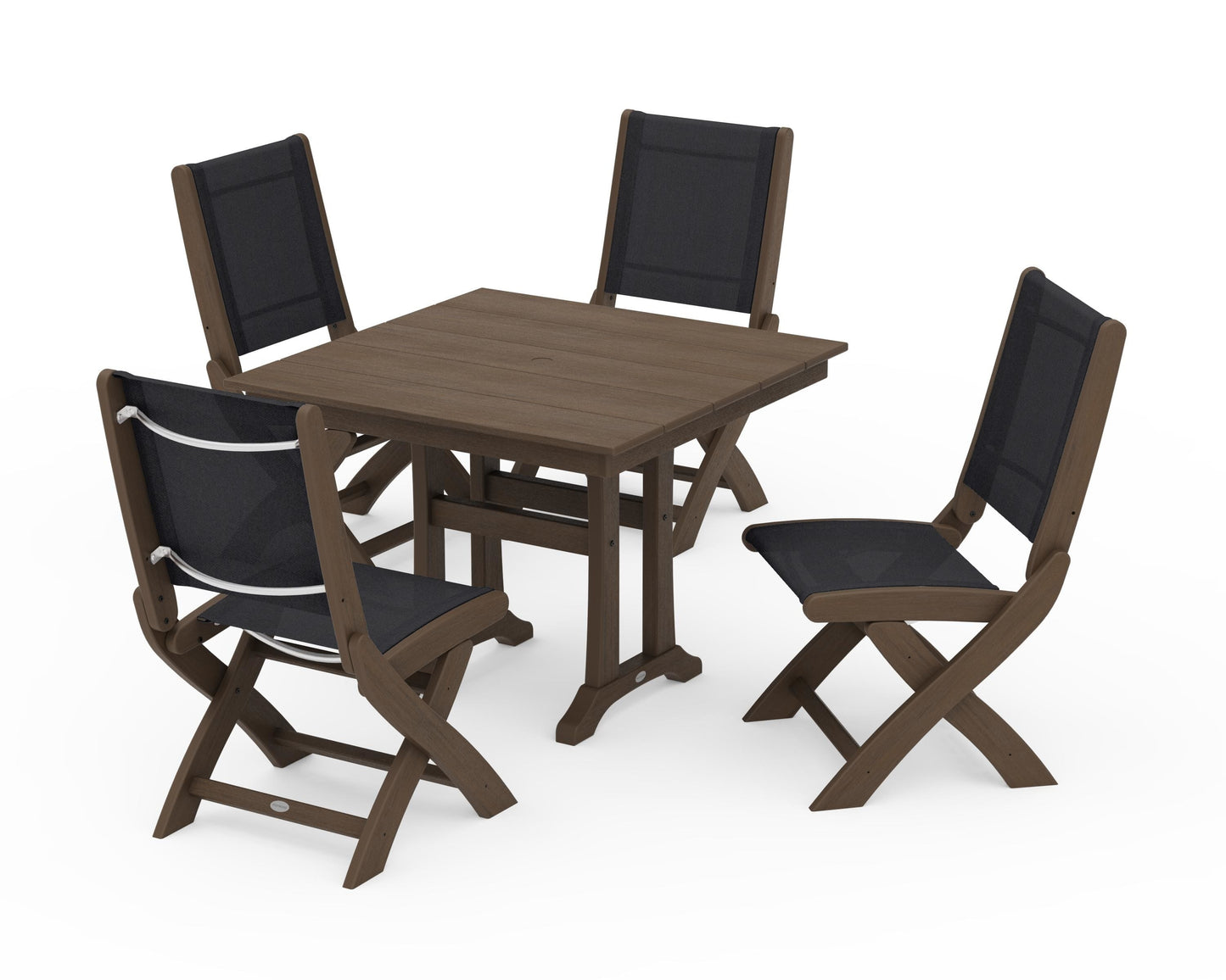 Coastal Folding Side Chair 5-Piece Farmhouse Dining Set With Trestle Legs