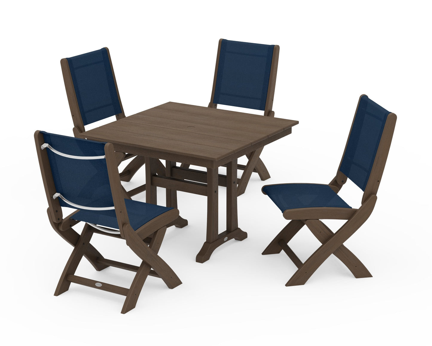 Coastal Folding Side Chair 5-Piece Farmhouse Dining Set With Trestle Legs