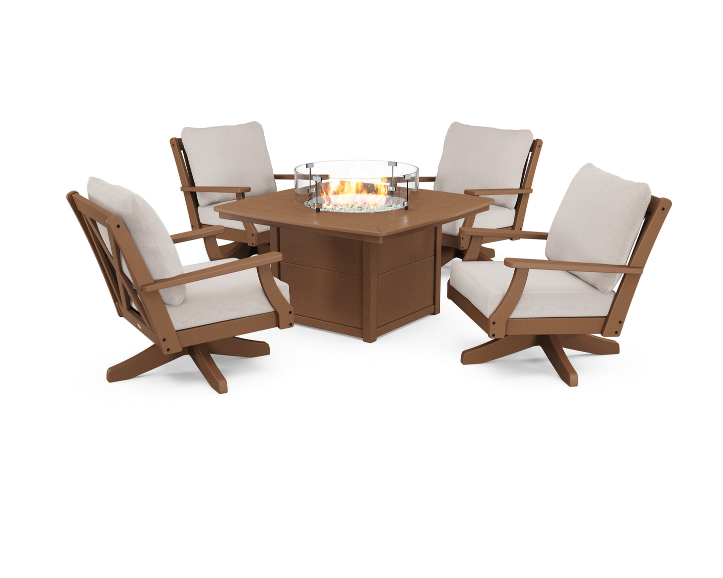 Braxton 5-Piece Deep Seating Swivel Conversation Set with Fire Pit Table