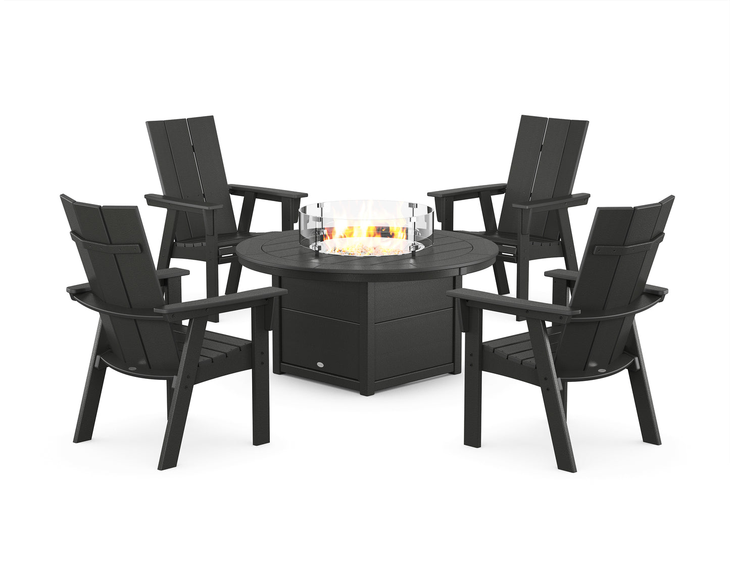 Modern 4-Piece Curveback Upright Adirondack Conversation Set with Fire Pit Table