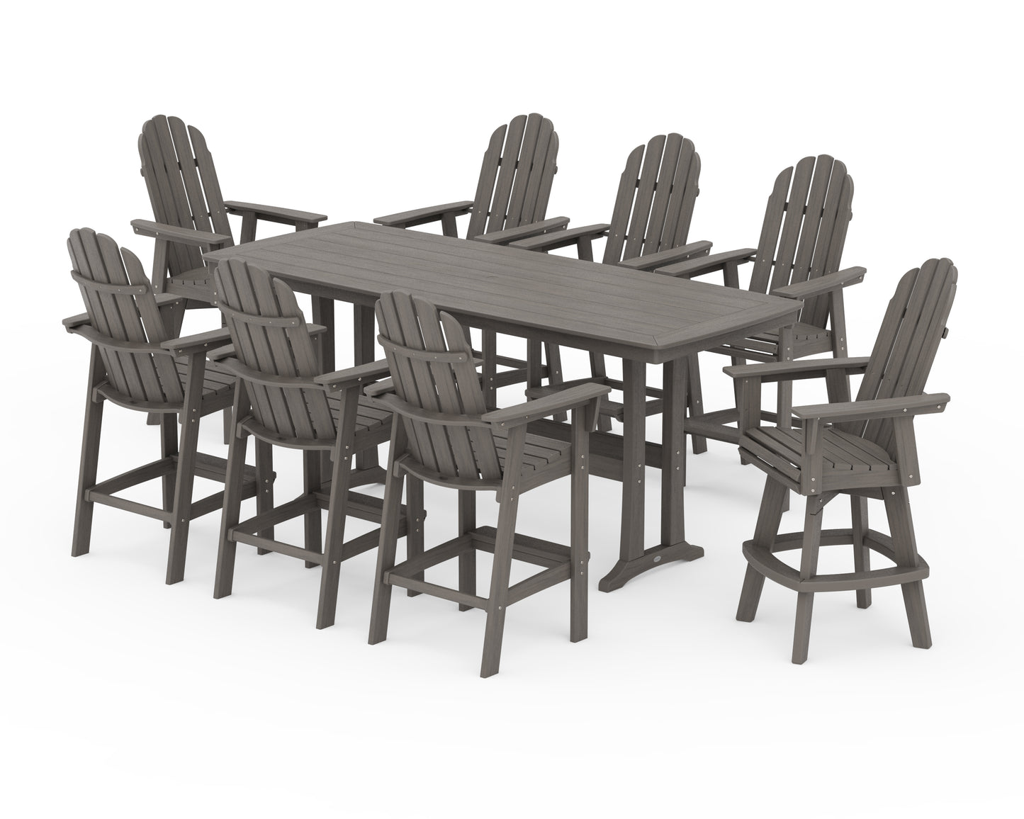 Vineyard Curveback Adirondack Swivel 9-Piece Bar Set with Trestle Legs