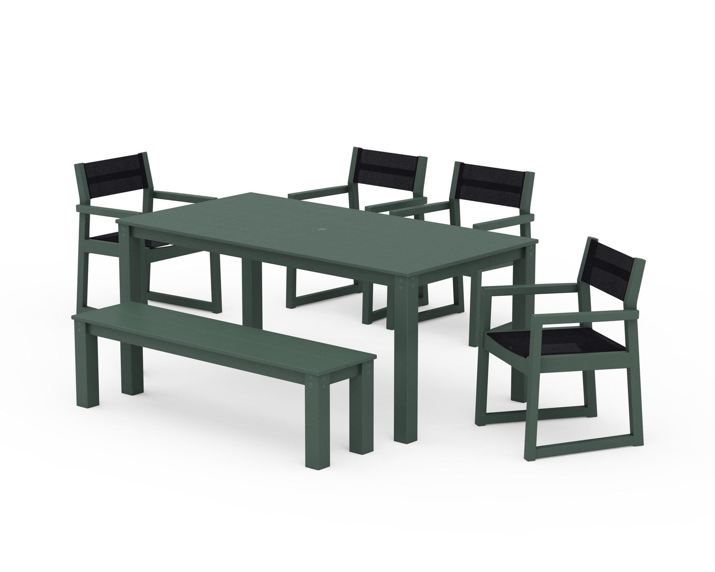 EDGE Sling Arm Chair 6-Piece Parsons Dining Set with Bench