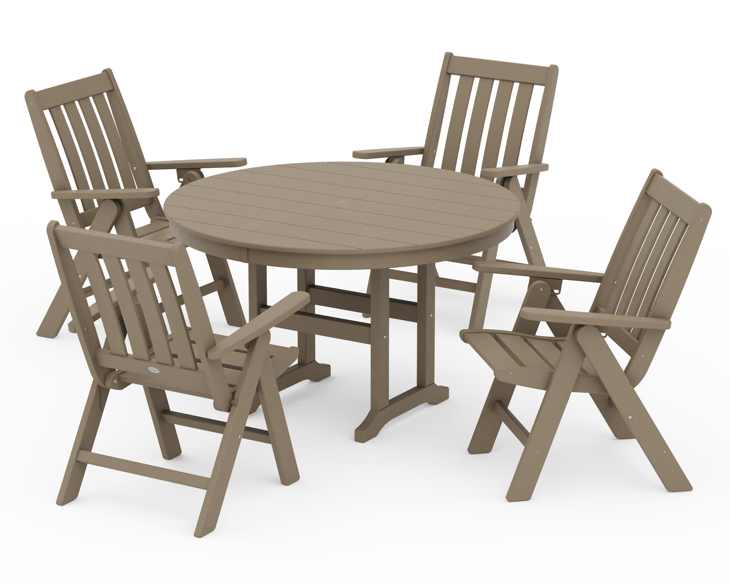 Vineyard Folding Chair 5-Piece Round Farmhouse Dining Set