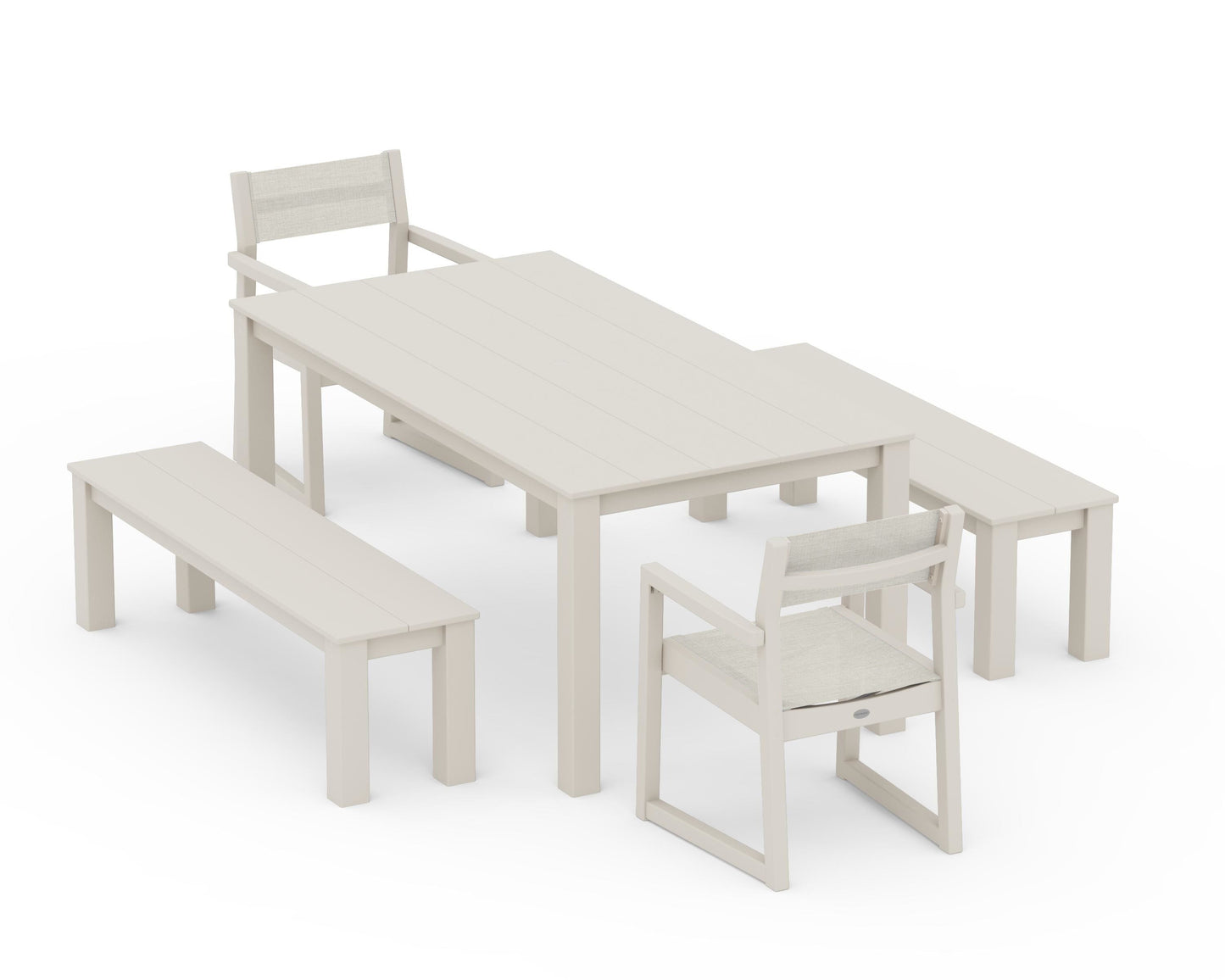 EDGE Sling Arm Chair 5-Piece Parsons Dining Set with Benches