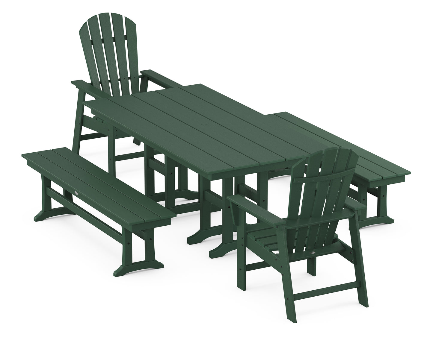 South Beach 5-Piece Farmhouse Dining Set with Benches