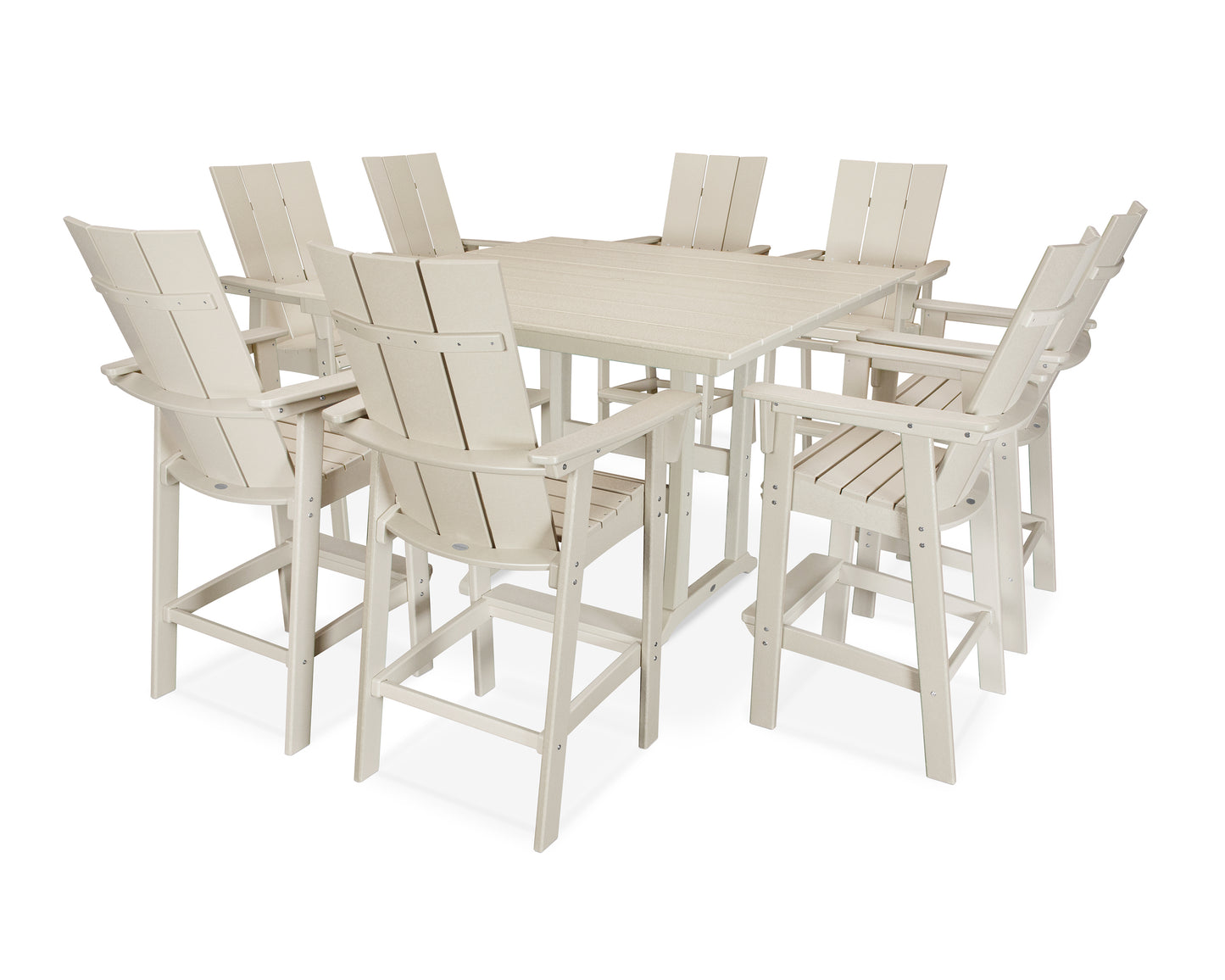 Modern Curveback Adirondack 9-Piece Farmhouse Trestle Bar Set