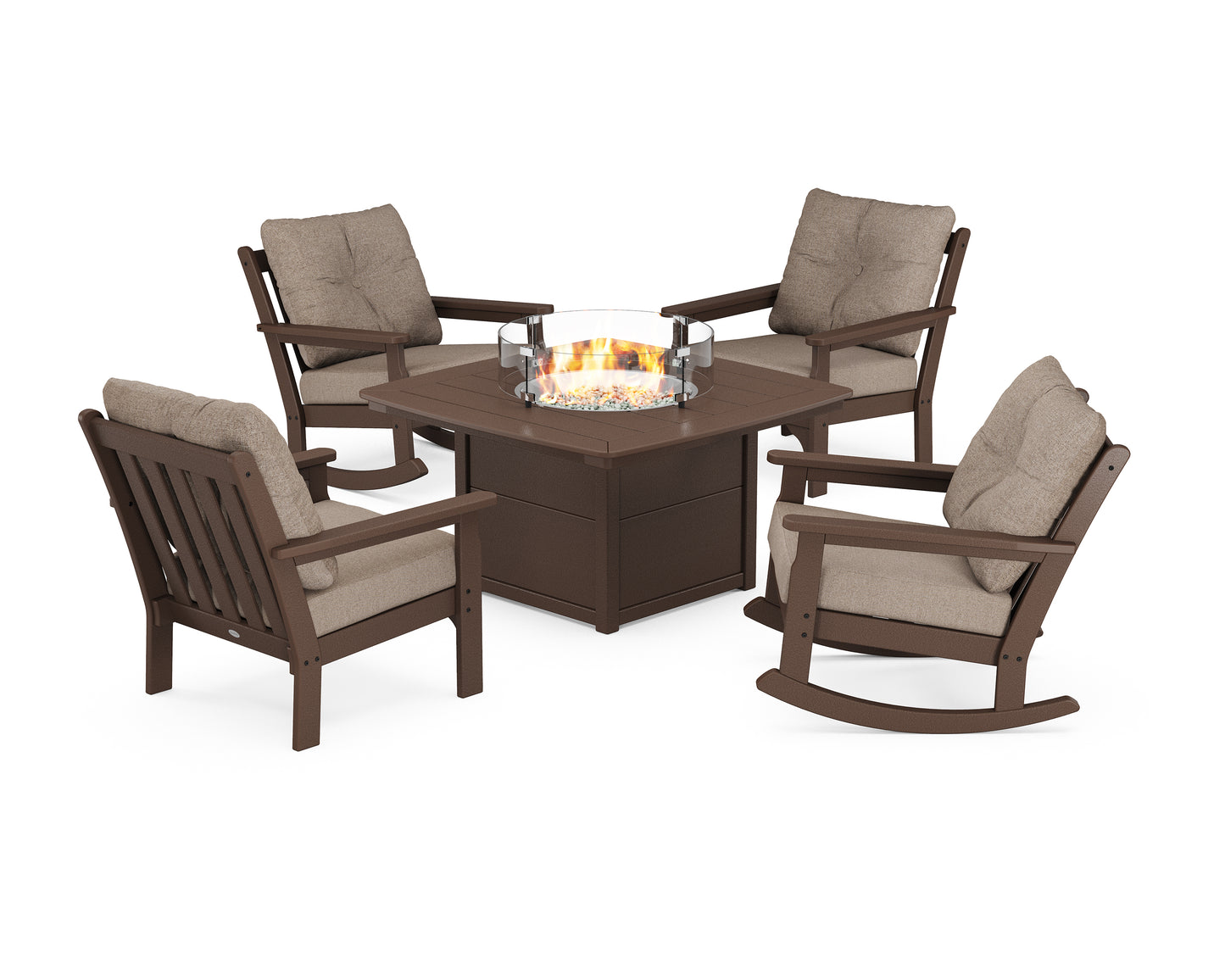 Vineyard 5-Piece Deep Seating Rocking Chair Conversation Set with Fire Pit Table
