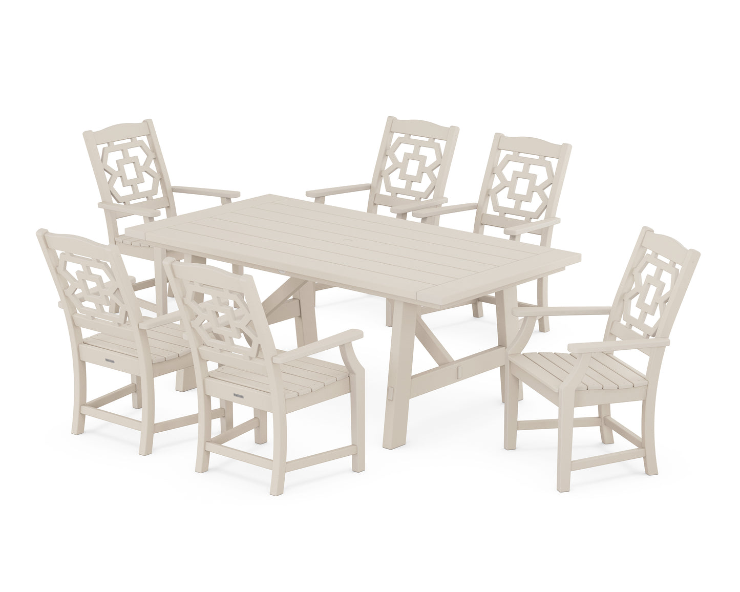 Chinoiserie Arm Chair 7-Piece Rustic Farmhouse Dining Set