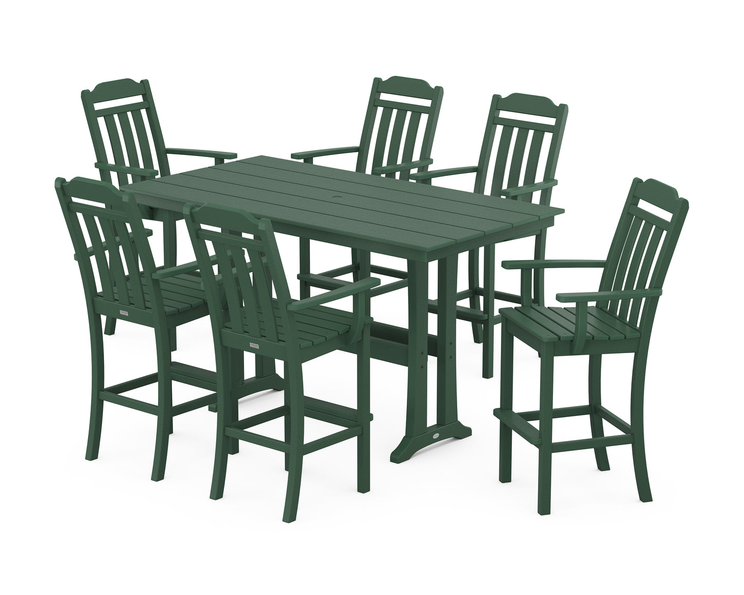 Cottage Arm Chair 7-Piece Farmhouse Bar Set with Trestle Legs