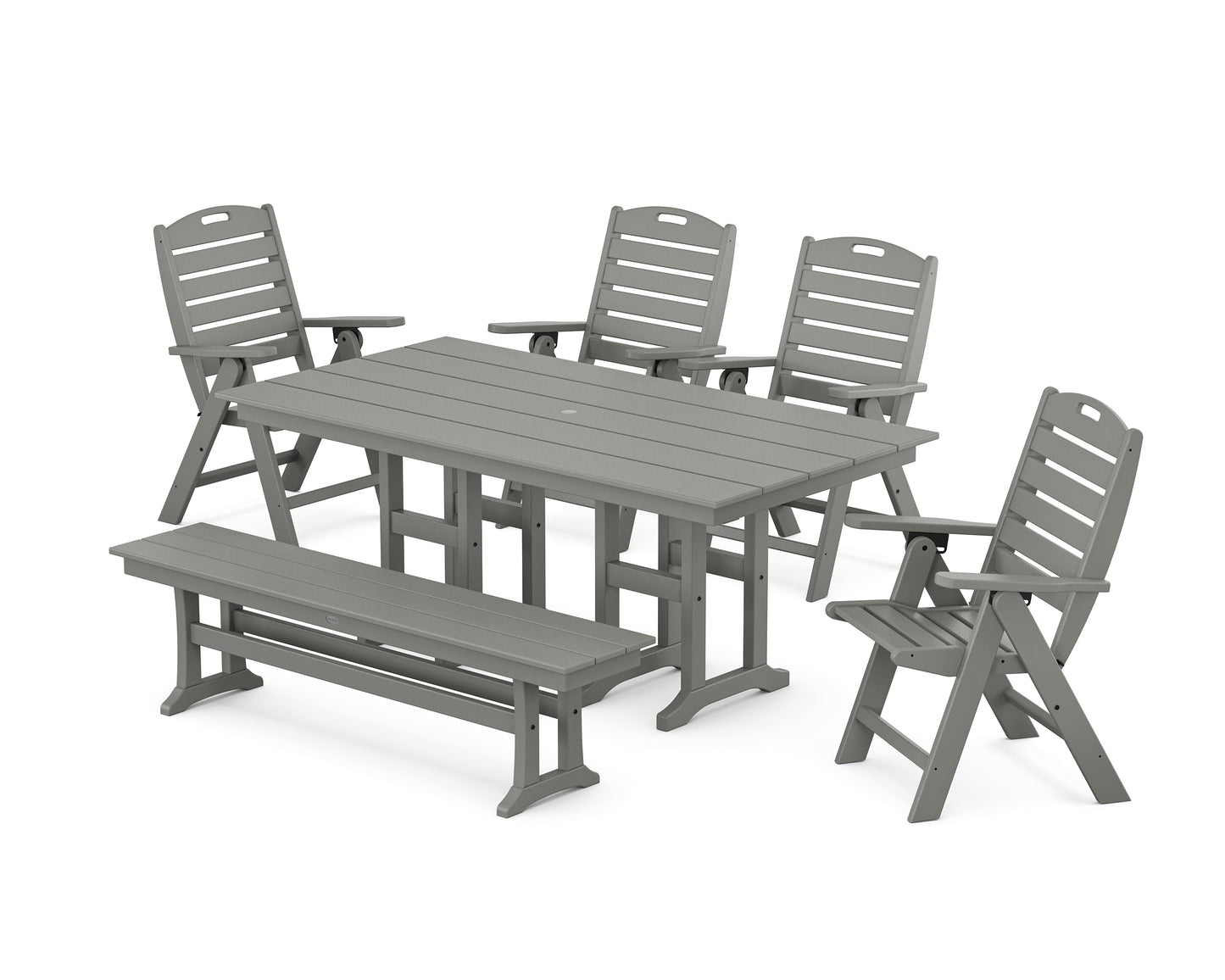 Nautical Highback 6-Piece Farmhouse Dining Set with Bench