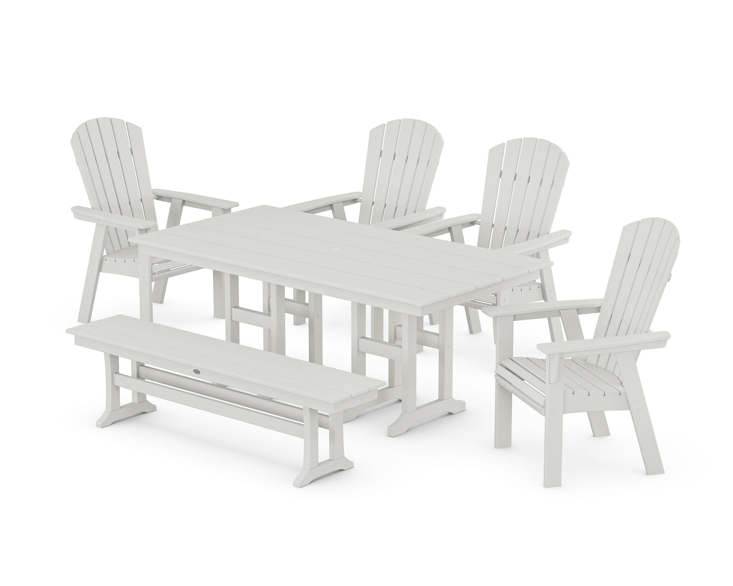 Nautical Curveback Adirondack 6-Piece Farmhouse Dining Set with Bench