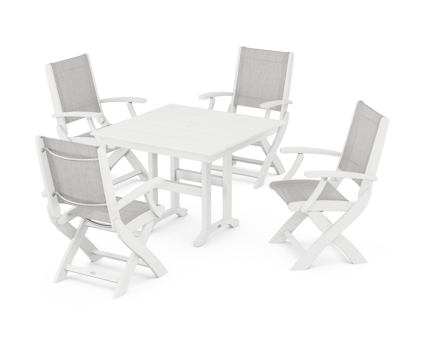 Coastal Folding Chair 5-Piece Farmhouse Dining Set