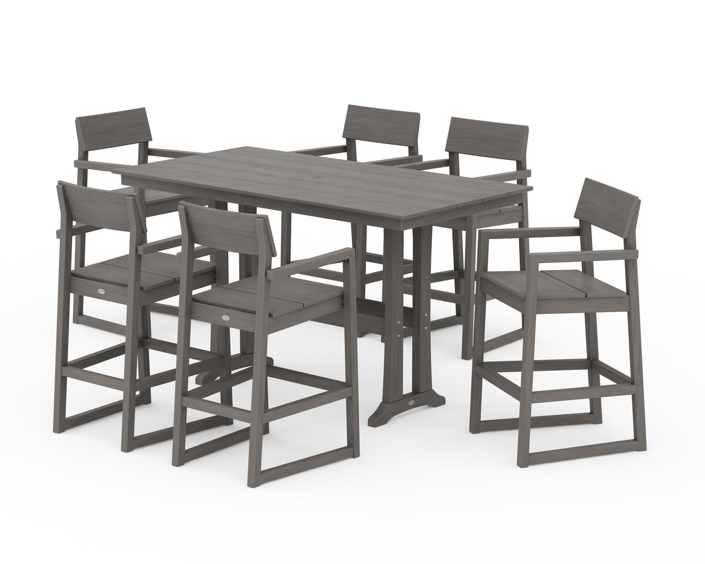 EDGE Arm Chair 7-Piece Farmhouse Bar Set with Trestle Legs