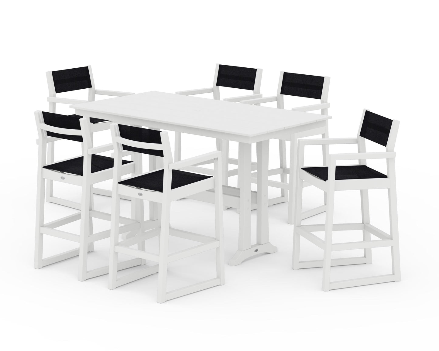 EDGE Sling Arm Chair 7-Piece Farmhouse Bar Set with Trestle Legs