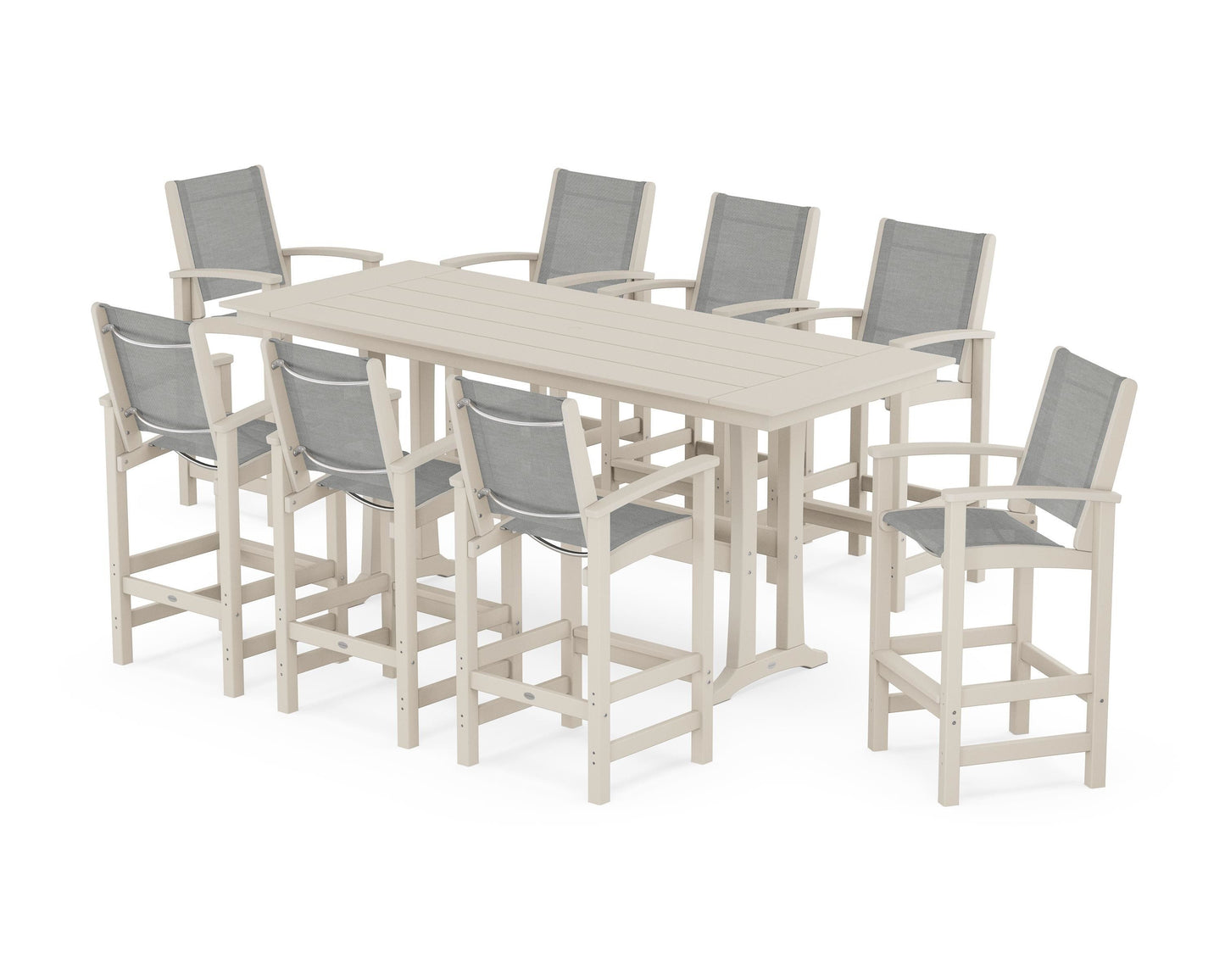 Coastal 9-Piece Farmhouse Bar Set with Trestle Legs