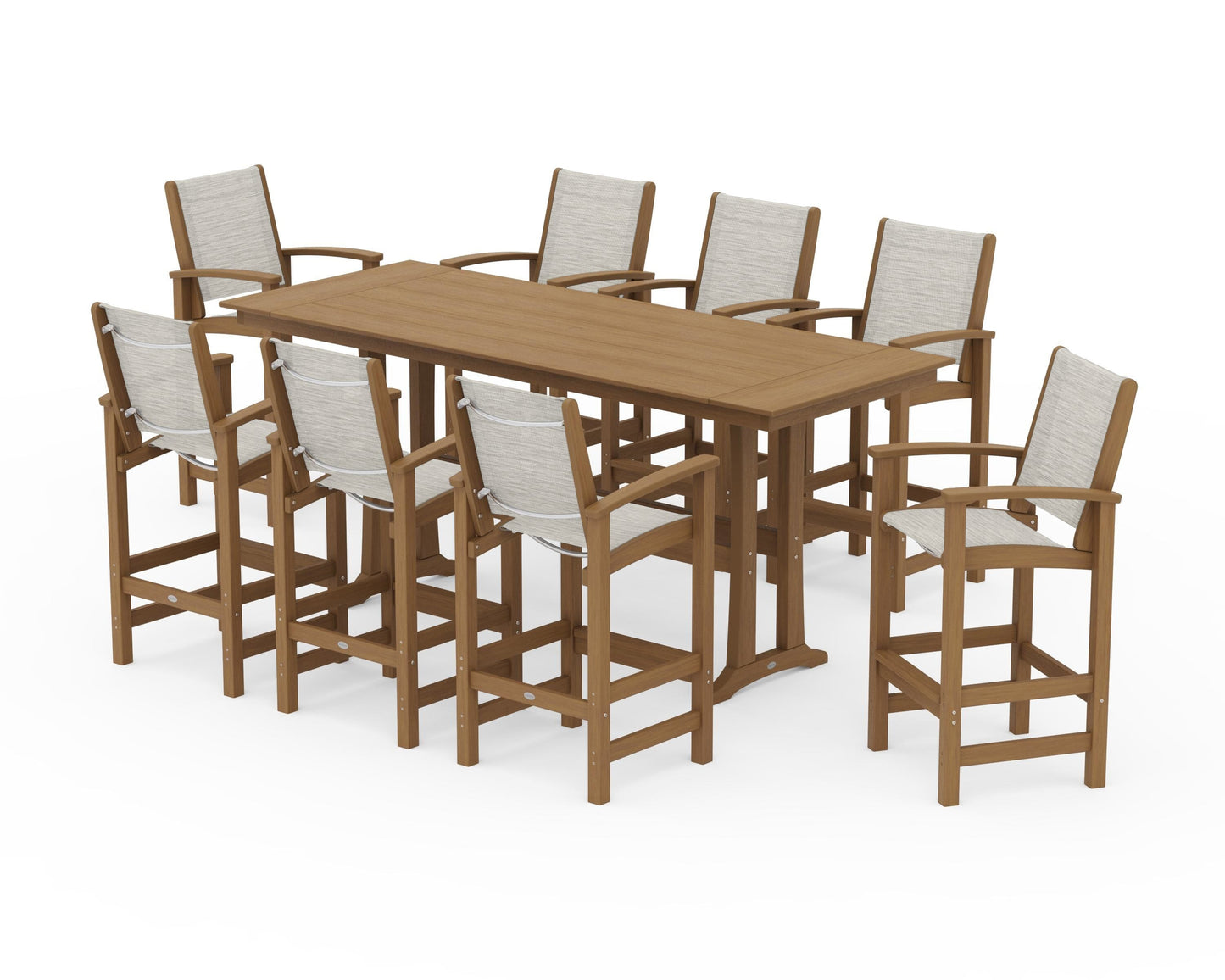 Coastal 9-Piece Farmhouse Bar Set with Trestle Legs