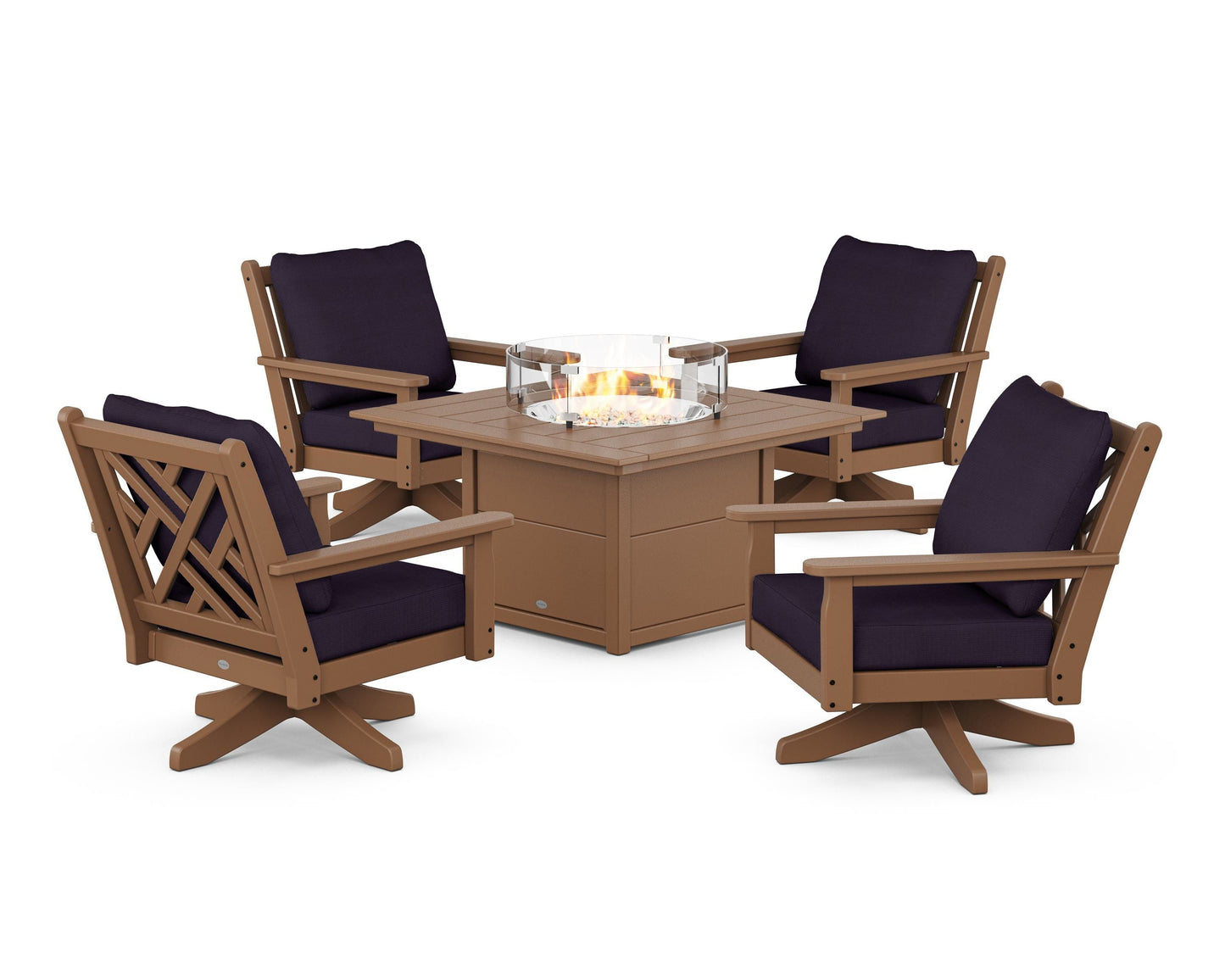 Chippendale 5-Piece Deep Seating Swivel Conversation Set with Fire Pit Table