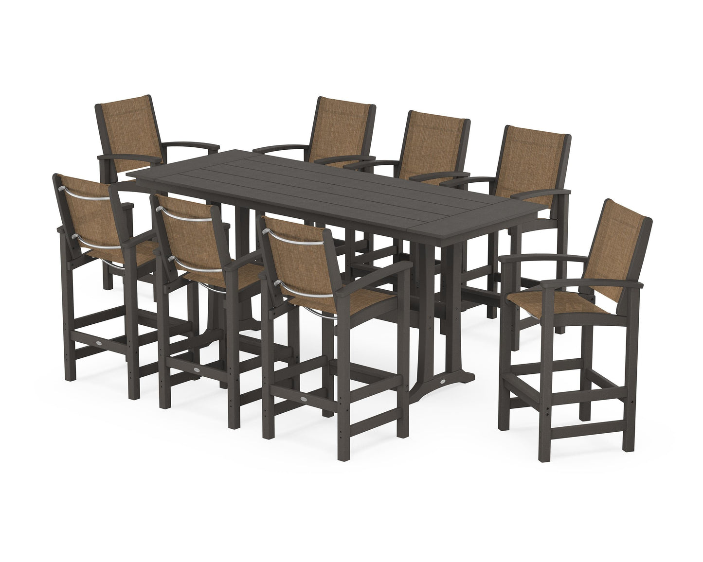 Coastal 9-Piece Farmhouse Bar Set with Trestle Legs