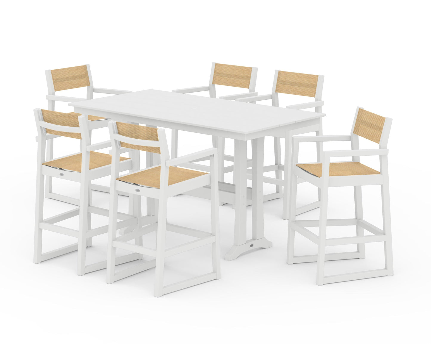 EDGE Sling Arm Chair 7-Piece Farmhouse Bar Set with Trestle Legs
