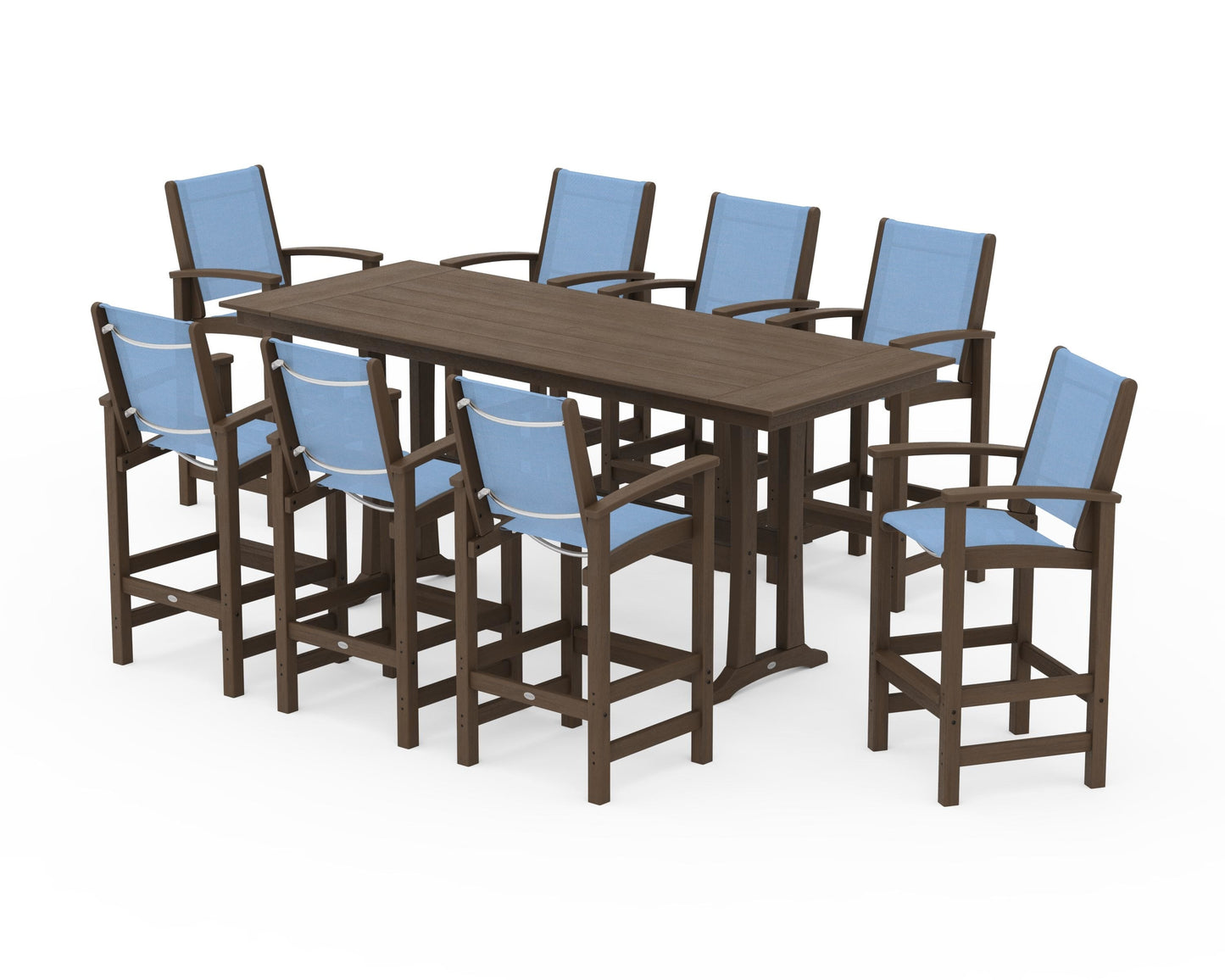 Coastal 9-Piece Farmhouse Bar Set with Trestle Legs