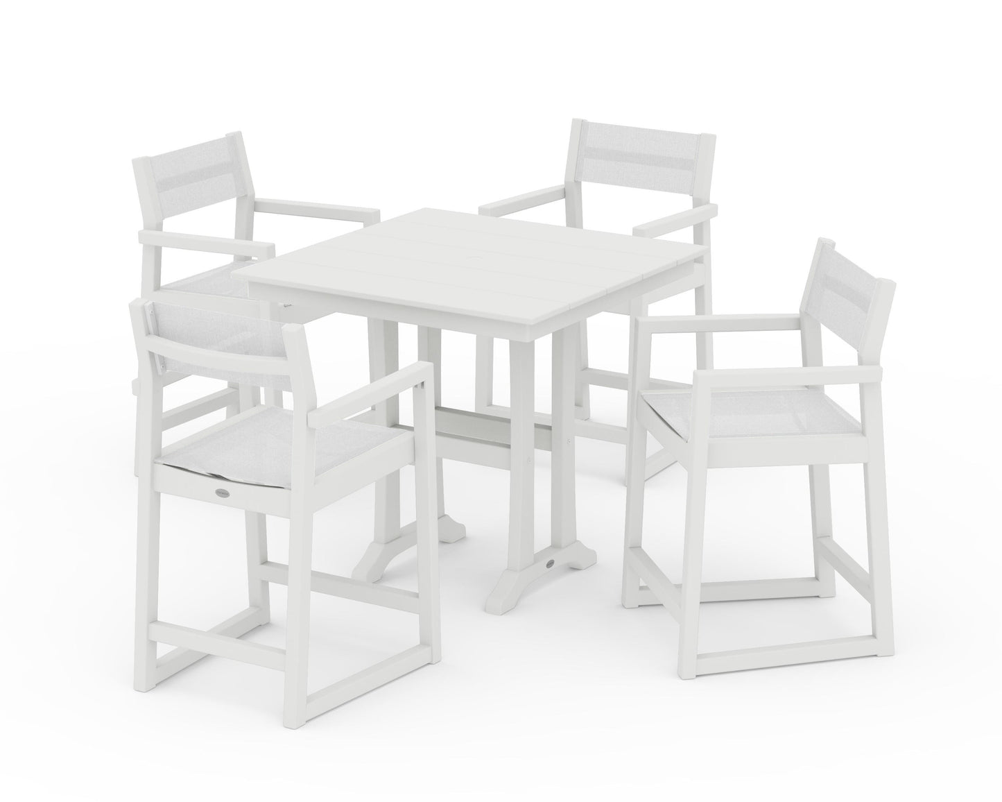 EDGE Sling Arm Chair 5-Piece Farmhouse Counter Set with Trestle Legs