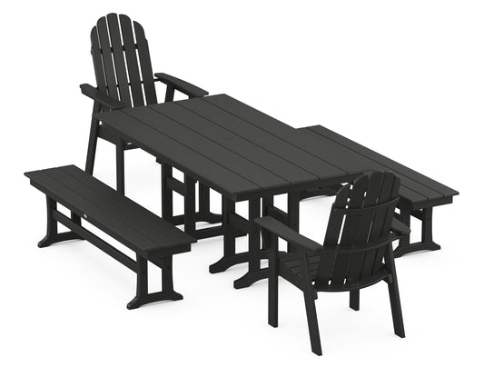 Vineyard Curveback Adirondack 5-Piece Farmhouse Dining Set with Benches