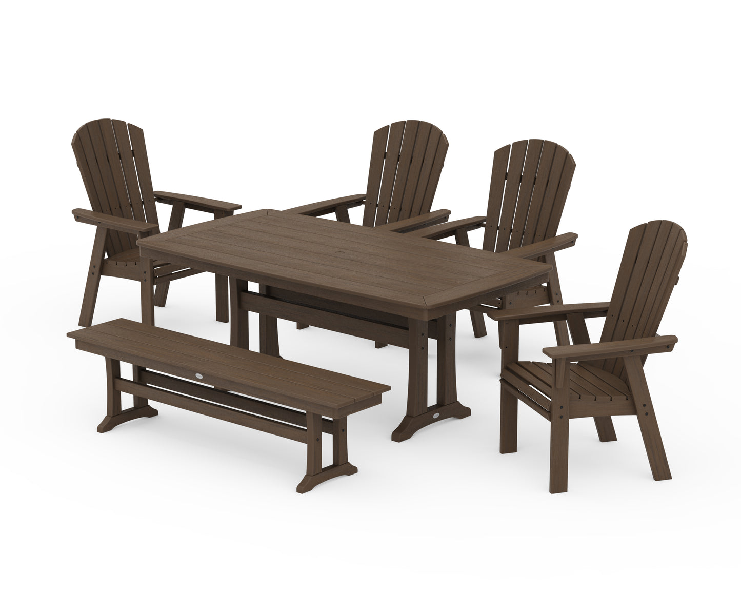 Nautical Curveback Adirondack 6-Piece Dining Set with Trestle Legs and Bench