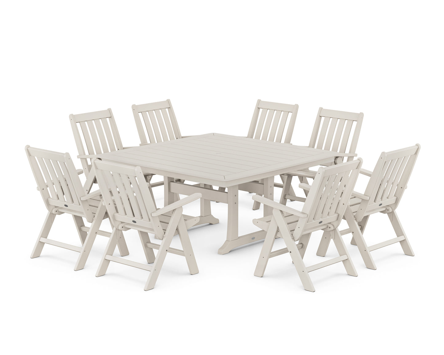 Vineyard Folding Chair 9-Piece Square Dining Set with Trestle Legs