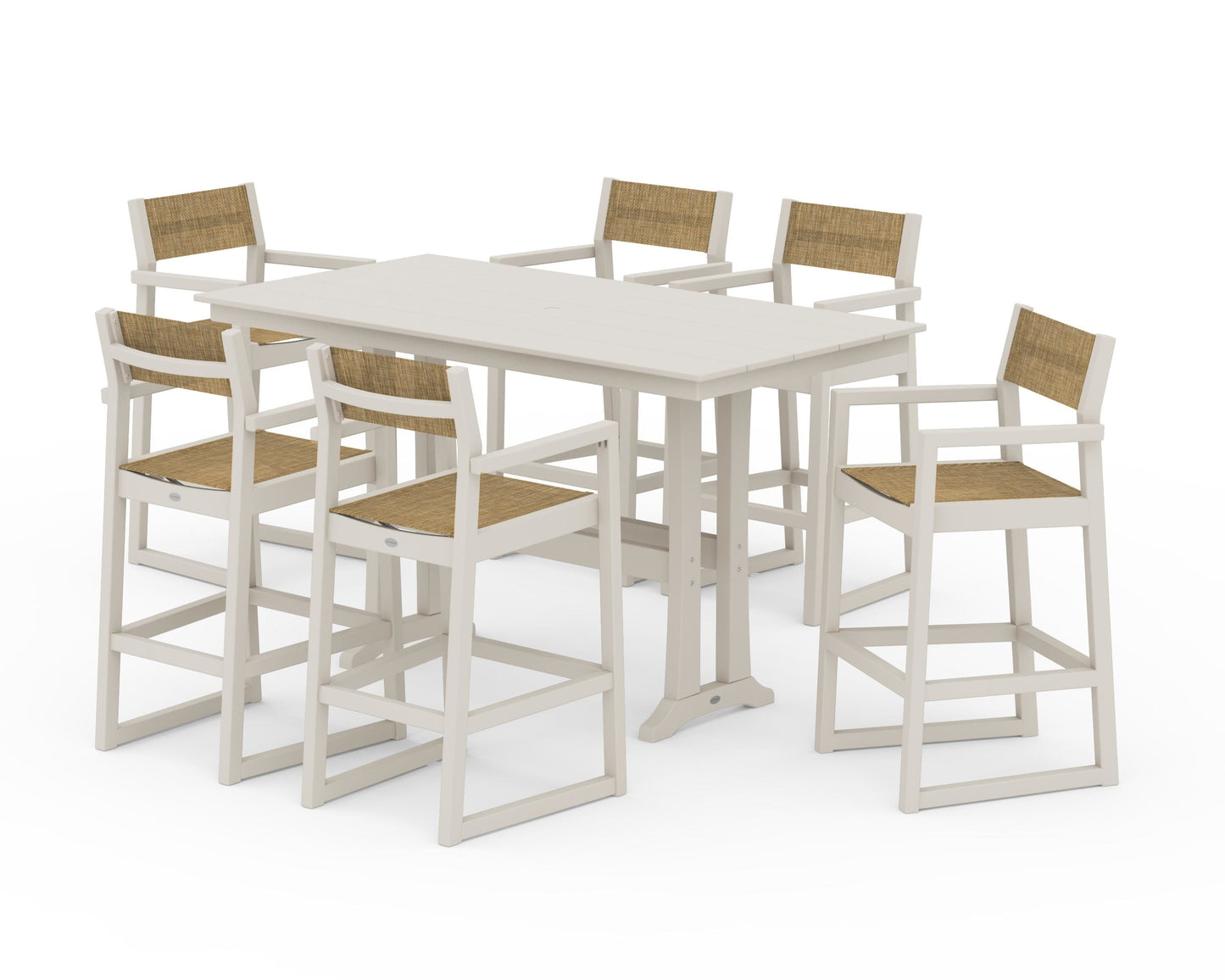 EDGE Sling Arm Chair 7-Piece Farmhouse Bar Set with Trestle Legs