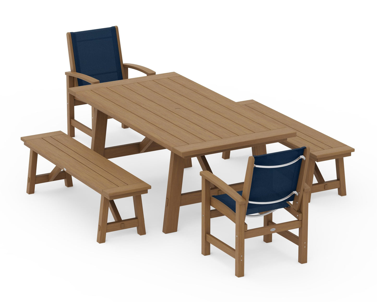 Coastal 5-Piece Rustic Farmhouse Dining Set With Benches