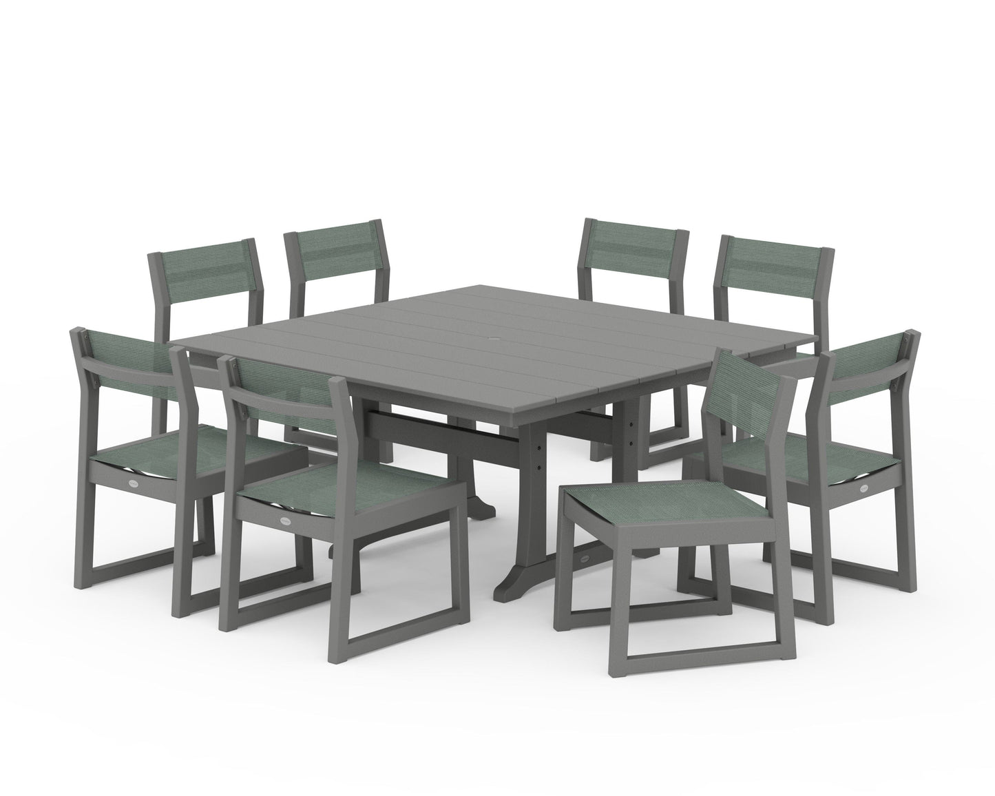 EDGE Sling Side Chair 9-Piece Farmhouse Trestle Dining Set