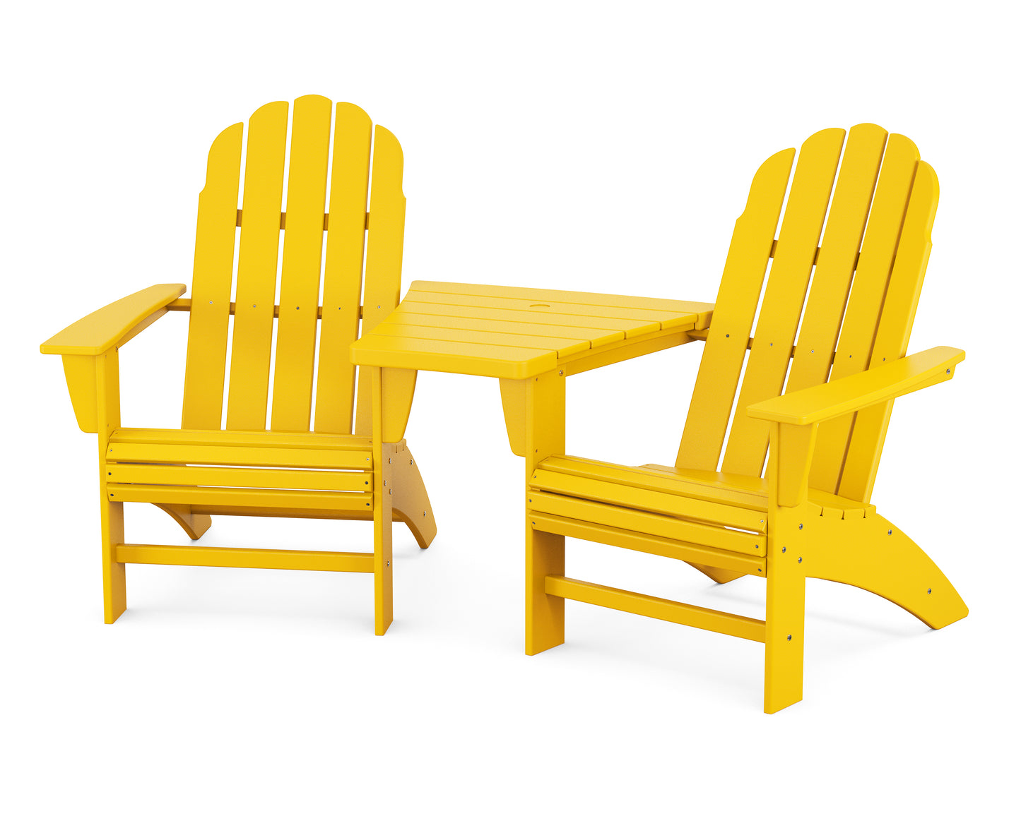 Vineyard 3-Piece Curveback Adirondack Set with Angled Connecting Table