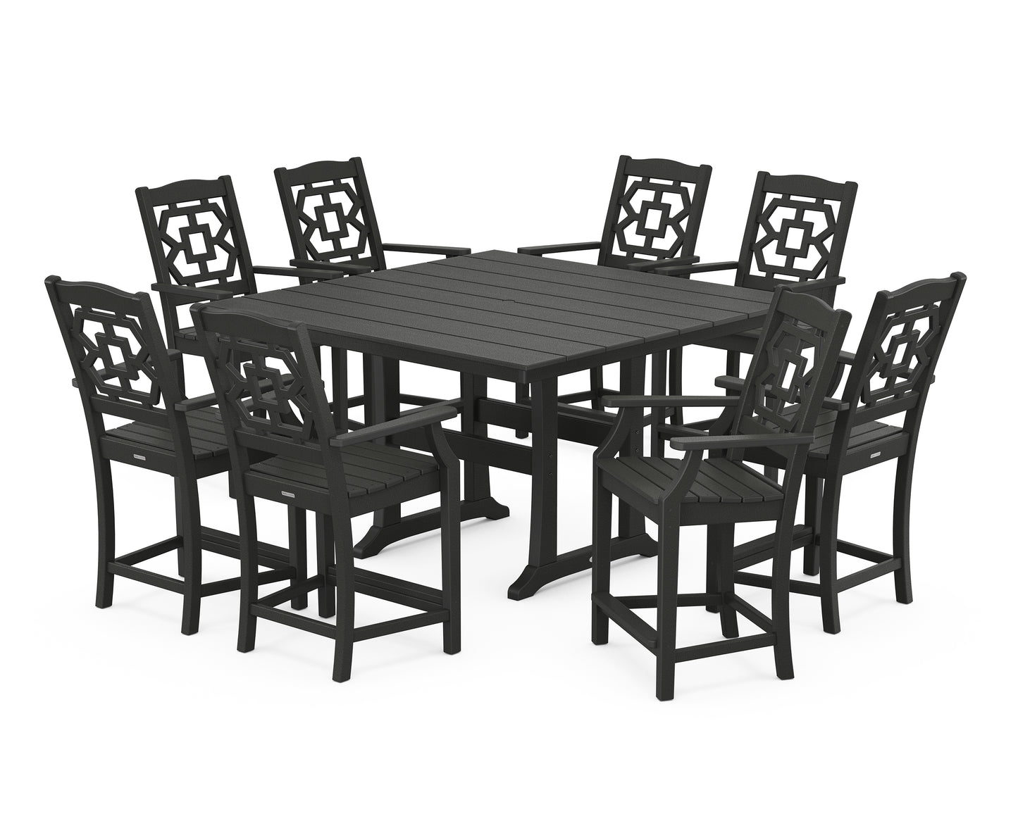 Chinoiserie 9-Piece Square Farmhouse Counter Set with Trestle Legs