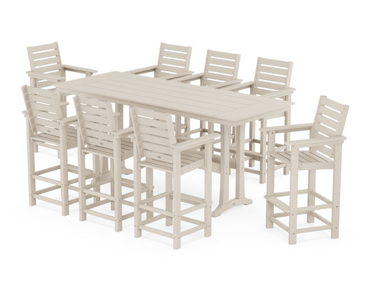 Captain 9-Piece Farmhouse Bar Set with Trestle Legs