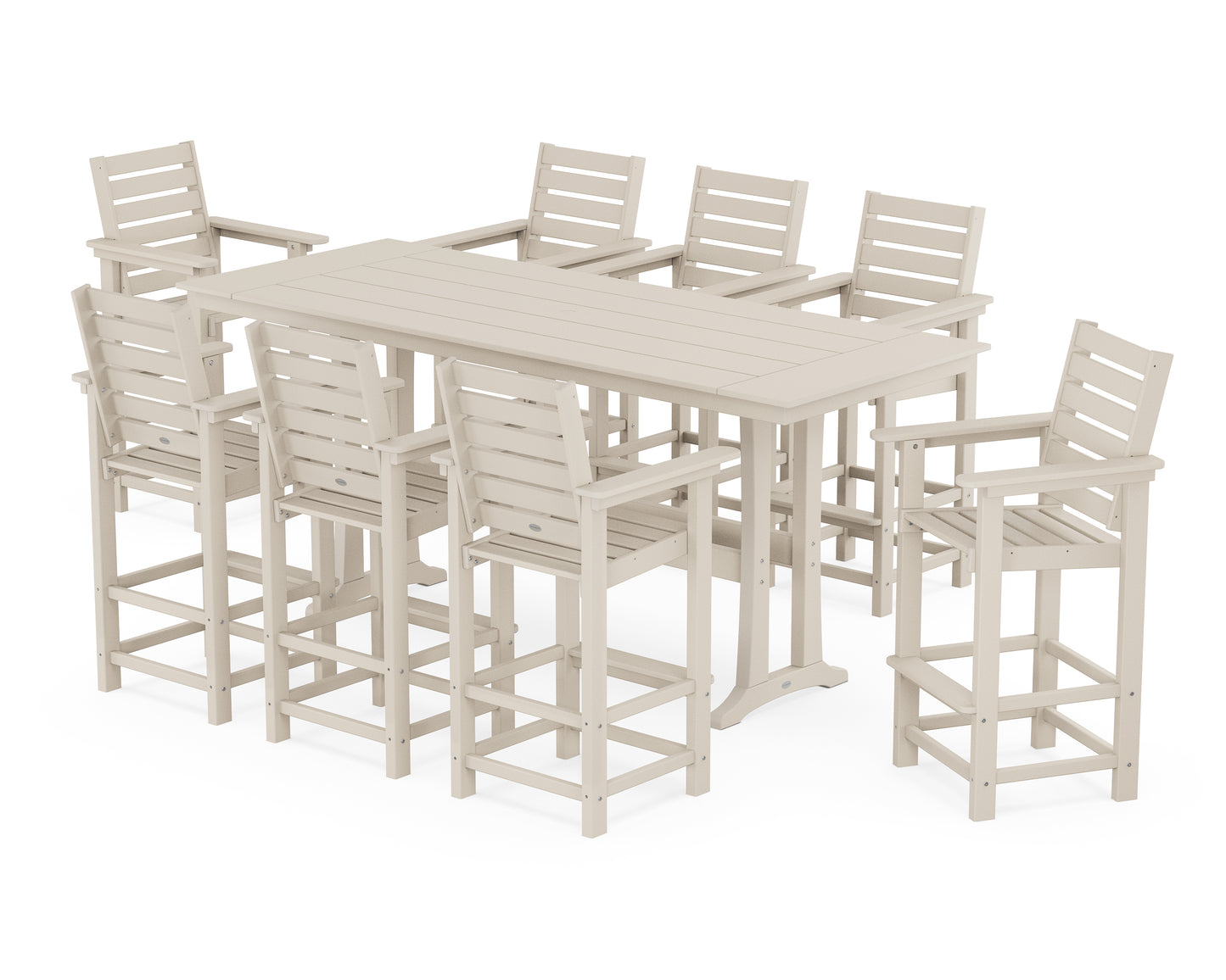 Captain 9-Piece Farmhouse Bar Set with Trestle Legs