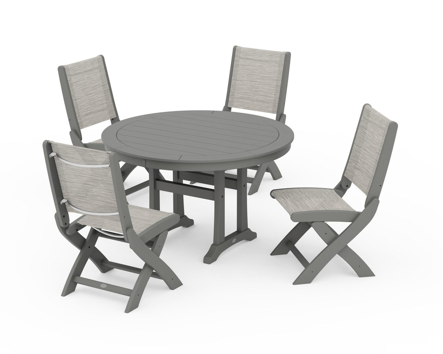 Coastal Folding Side Chair 5-Piece Round Dining Set With Trestle Legs