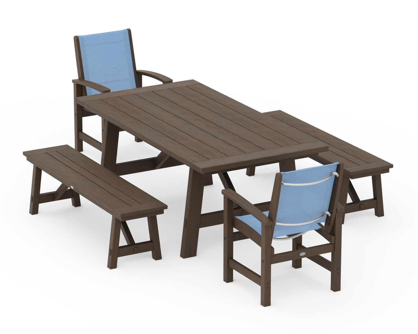 Coastal 5-Piece Rustic Farmhouse Dining Set With Benches
