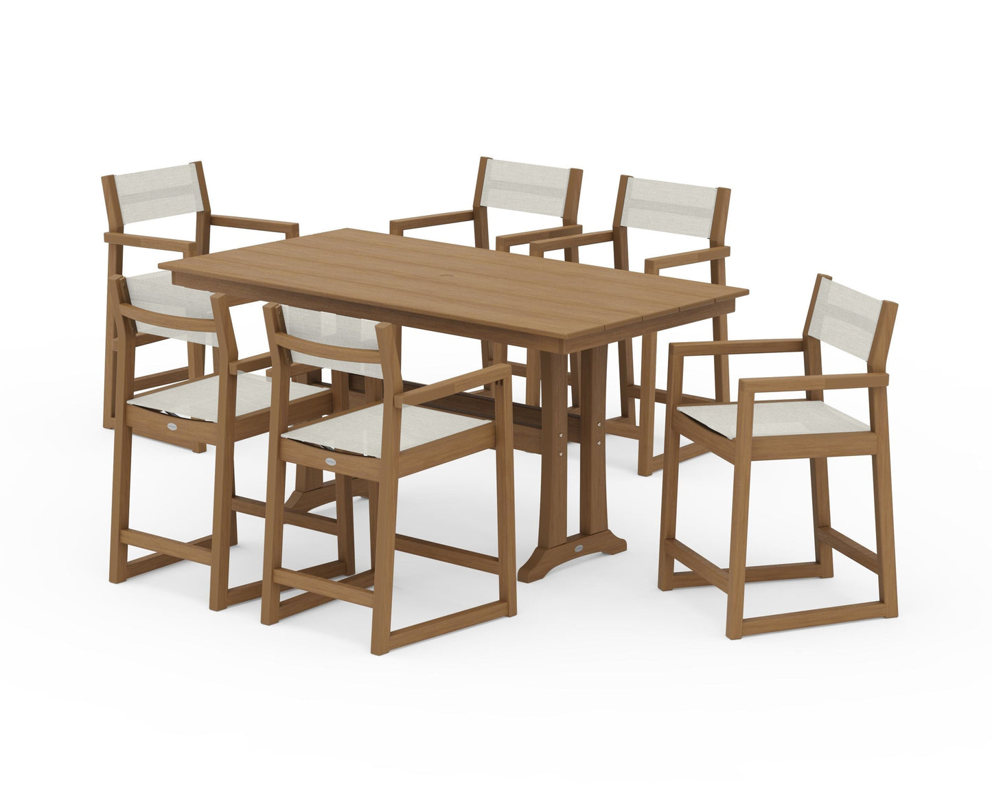 EDGE Sling Arm Chair 7-Piece Farmhouse Counter Set with Trestle Legs