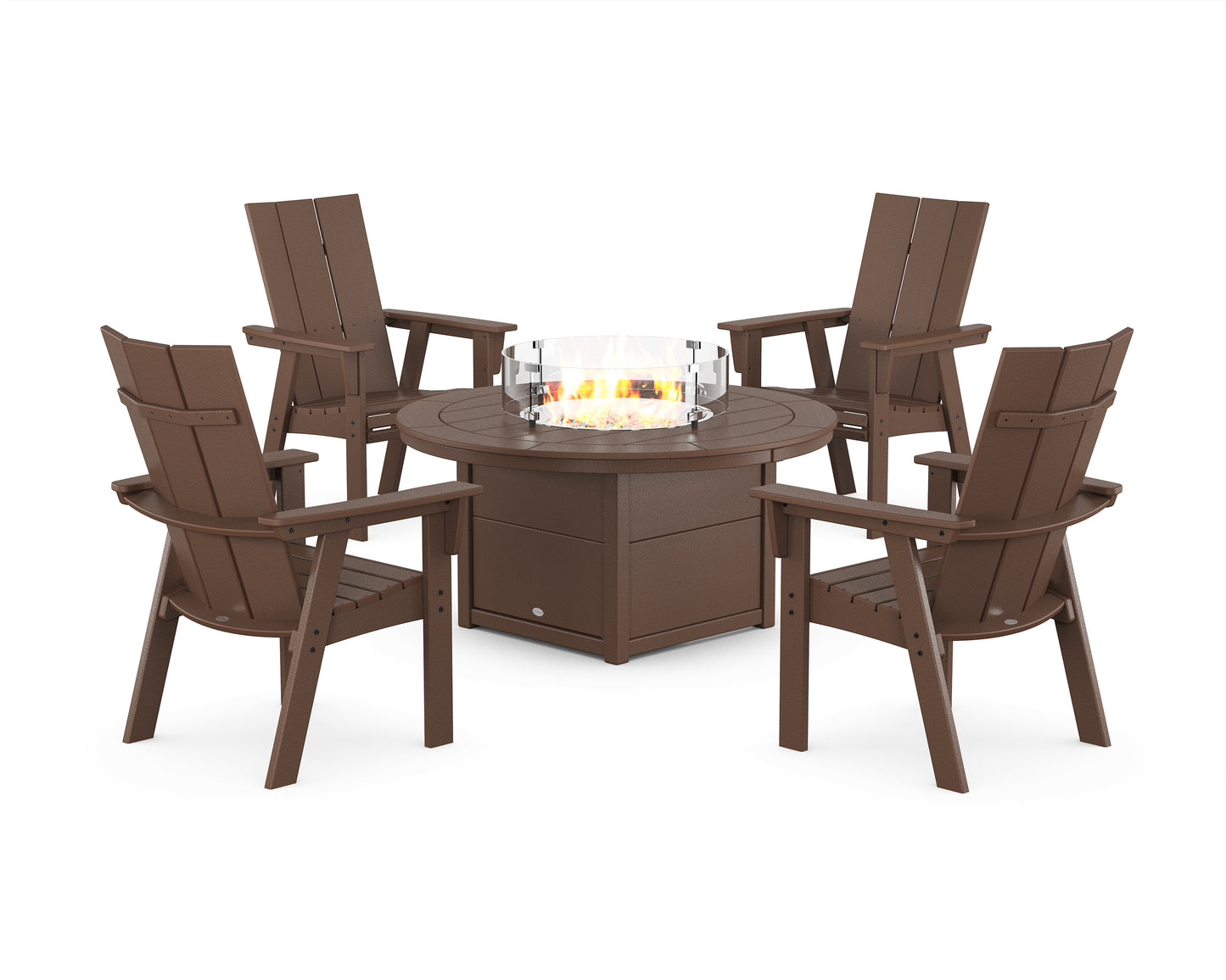 Modern 4-Piece Curveback Upright Adirondack Conversation Set with Fire Pit Table