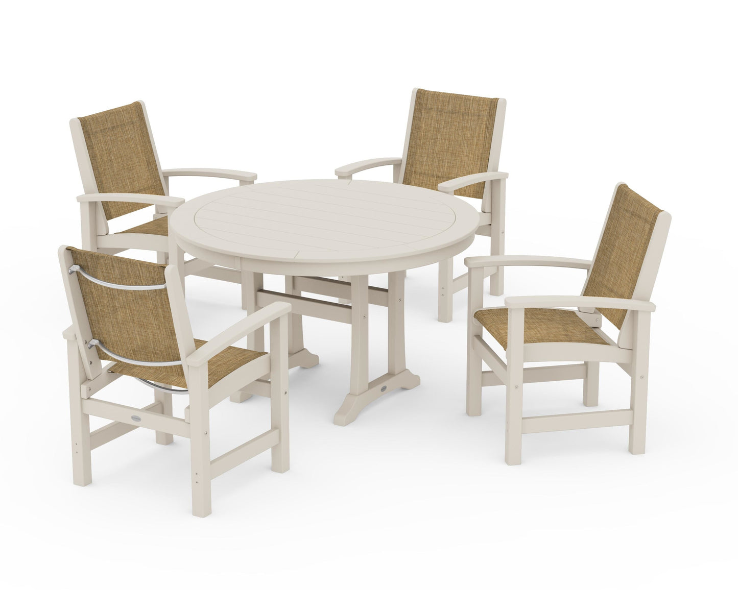 Coastal 5-Piece Round Dining Set with Trestle Legs