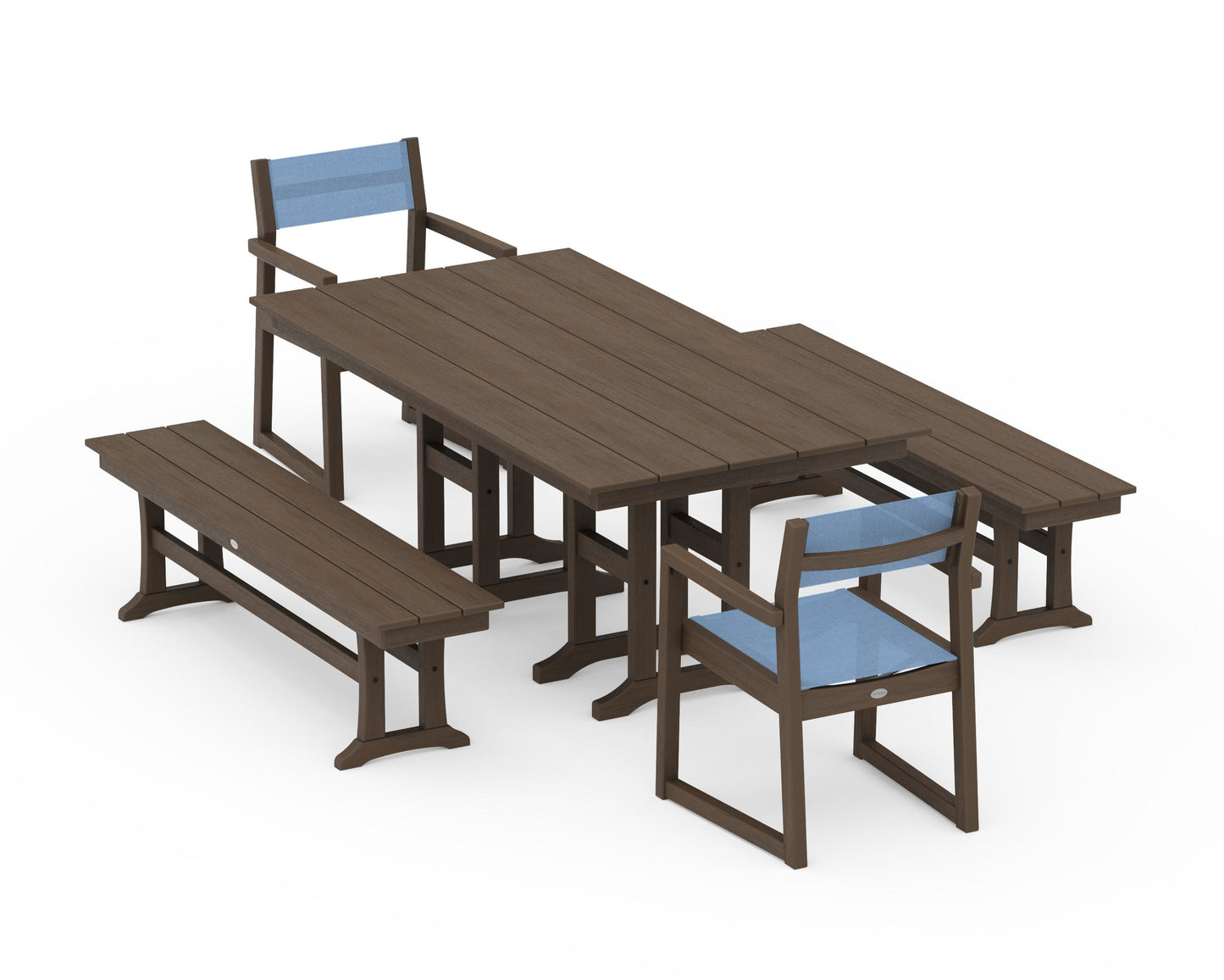 EDGE Sling Arm Chair 5-Piece Farmhouse Dining Set with Benches